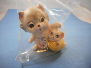 Vintage Josef Originals Cat Figurines Playing With Kitten And Ball Of Yarn