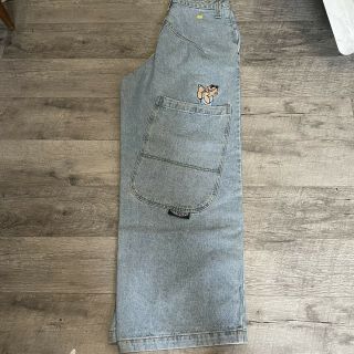 Vintage Menace Baggy Wide Leg Embroidered Blue Skater Jeans Jnco Men 