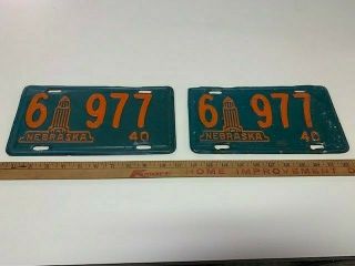 (2) - Matching Pair 1940 Nebraska License Plates Over 80 Years Old State Capital