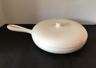 Vtg Russel Wright White Lidded Handle Skillet Fry Pan Casual Iroquois China