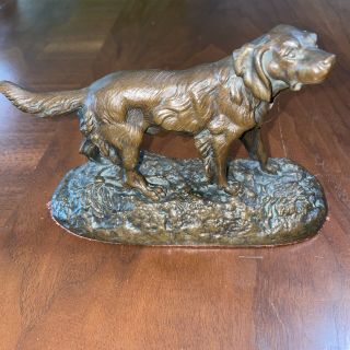 Vintage Bronze Metal Hunting Dog Sculpture Retriever Spaniel