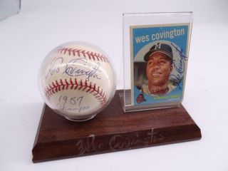 Vintage Wes Covington Milwaukee Braves Autographed Baseball Ball Trading Card