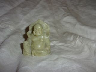 Chinese Green Stone Budda Small Statue 2 1/4 " High X 2 " Wide Figurine - Jade???