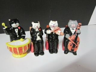 C.  I.  Cat Orchestra/playing Instruments Salt And Pepper Shakers Set Of 4