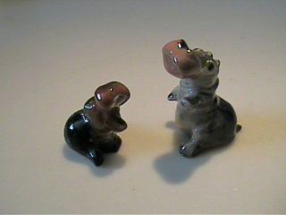 Vintage Miniature Hagen Renaker Mama & Baby Hippopotamus