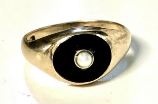 Vintage 10k Gold Seed Pearl & Onyx Ring Size 7 - 3.  7 Grams - European Hallmarks