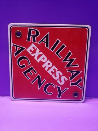 Railway Express Agency Red Diamond Porcelain Metal Vintage Sign 8 " X 8 "
