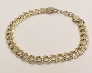 10k Yellow Gold Double Curb Link Charm Bracelet Vintage 6.  75” 2.  86g Spring Ring