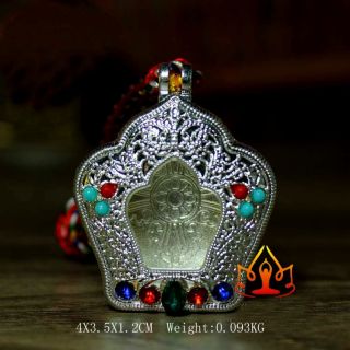 Silvering Tibetan Tibet Buddhist Turquoise Vajra Ghau Prayer Box Amulet Pendant