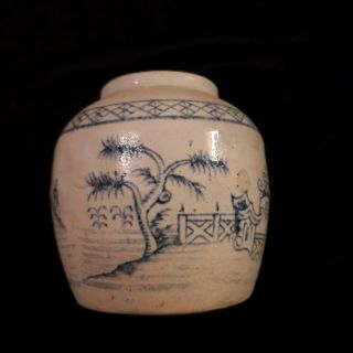 Chinese Ginger Jar 19th Century 4 " Blue And White Salt Glaze