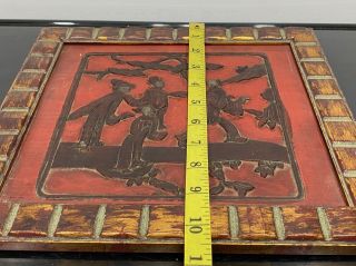 Antique Chinese Carved Wood Cinnabar Red Wall Plaque Panel Sculpture 2