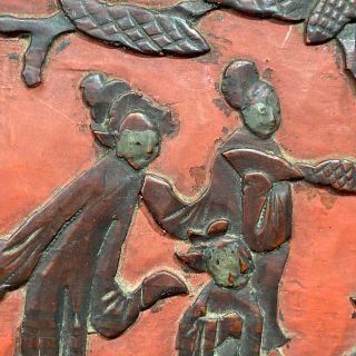 Antique Chinese Carved Wood Cinnabar Red Wall Plaque Panel Sculpture 3