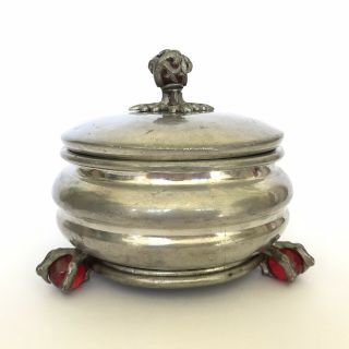 Vintage Alchemy Pewter Gothic Claw Feet Lidded Pot 1998 Red Glass Marbles