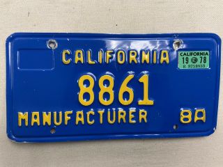 California Manufacturer License Plate With 1978 Registretion Sticker