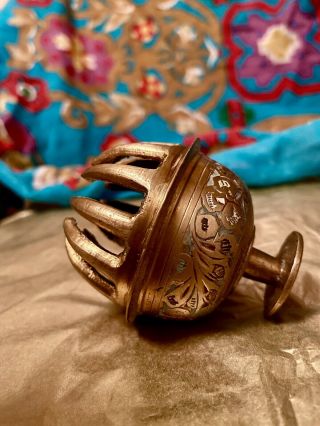 Antique Brass Tiger Claw Bell/buddhist Temple Bell India Brass And Enamel Lovely