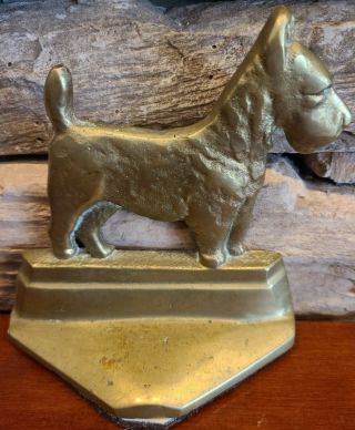 Vintage Airedale Irish Terrier Scottie Dog Bookend Doorstop Solid Heavy Brass 5 "