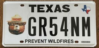 Texas Smokey The Bear / Prevent Wildfire License Plate - - Specialty