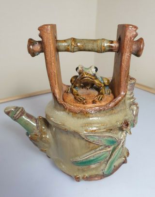 An Unusual Chinese Pottery Terracotta Clay Teapot With Frog Lid.  Character Mark