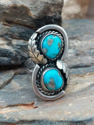 Vintage Old Pawn Sterling Silver Morenci Turquoise Ring Navajo Native.