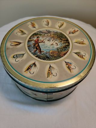 Vintage 1 Lb Biscuit Tin: Peek,  Frean,  And Co.  Ltd London,  England.  Fly Fishing