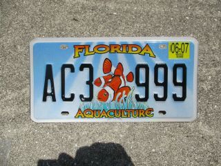 Florida 2007 Aquaculture License Plate Ac3 999