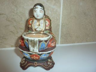 Japanese Porcelain 12cm Sitting Buddha - Figure Incense Burner With Moriage Design