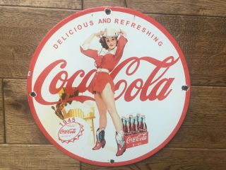 Vintage Coca Cola Heavy Porcelain Sign 12” Soda Cola Sign Coca Cola
