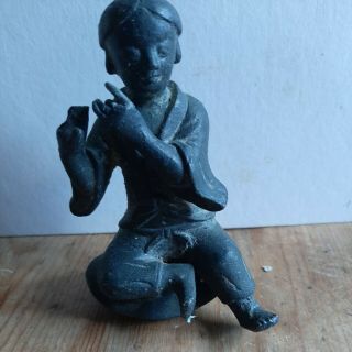 Antique Bronze Chinese,  Figure Playing The Flute