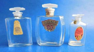 3x Small Vintage Perfume Bottles French Frosted Art Glass Stoppers