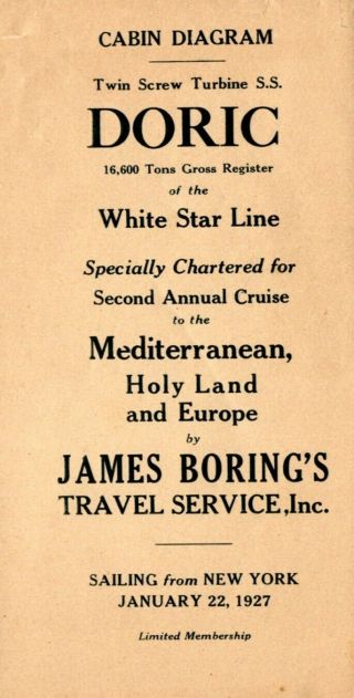 Large 1927 White Star Line Doric Cruise Plan W/ Interior Photos -
