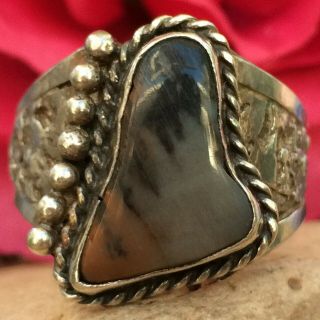 Vintage Native American Navajo Indian Petrified Wood Sterling Ring Sz 11