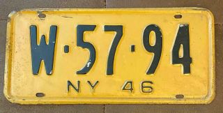 York 1946 Single Plate Year License Plate Quality W - 57 - 94