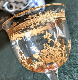 Vintage Set Of 3 Bohemian Moser Crystal Wine Goblet Glasses Gold Encrusted