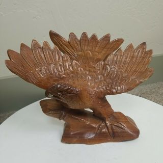 Large Wooden Eagle Statue Hand Carved Sculpture Figurine Art Home Decor Gift