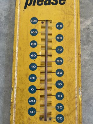 VINTAGE Say Pepsi Please Bottle Yellow Gas Station Thermometer Sign 3