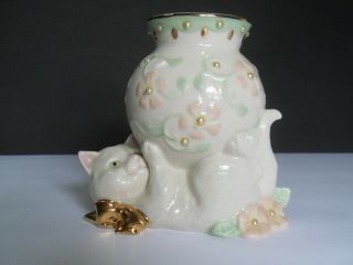 Vintage Cat Bud Vase With Flowers From Lenox Petals & Pearls
