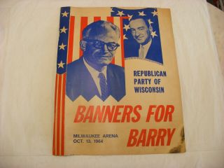 Vtg Us Presidential Campaign Barry Goldwater Wisconsin Republican Party 1964