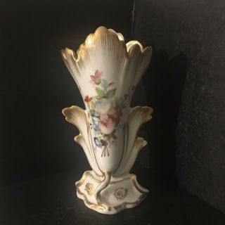 Vintage Porcelain Vase White With Flowers Gold Trimmed Numbered