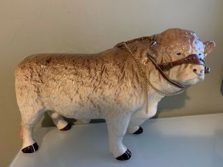 Large Vintage Melba Ware Large Ceramic Bull / Cattle With Harness And Nose Ring