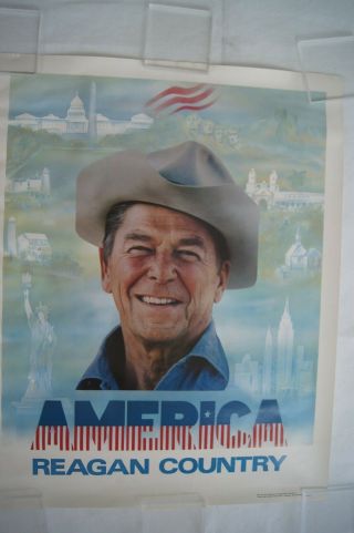Vtg Ronald Reagan 1980 America Regan Country Republican Campaign Poster 22 X 28