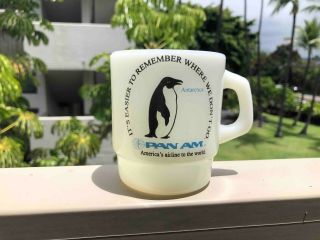 Vintage Pan Am Airlines Antarctica Penguin Fire King Advertising Coffee Mug
