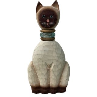 Vtg James Haddon Hand Carved Painted Cat Figurine Folk Art Decor Siamese Wood