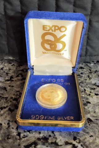 Expo 86 Vancouver World Exposition Official Medallion Bc Coin.  999 Fine Silver