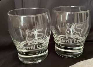 Set Of 2 Merrill Lynch Bull Logo Whiskey Glasses