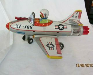 Vintage Toy Tin Jet Plane Usaf.  Xf - 160 T.  N.  Trade Mark Japan 11 " Long