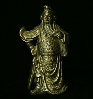 Fengshui Chinese Copper Brass Dragon Robe Guan Gong God Guan Yu Warrior Statue