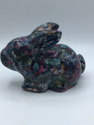 Vintage Studio Pottery Floral Ceramic Bunny Rabbit