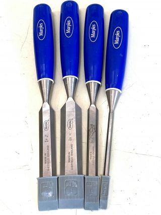 Vintage Marples Blue Chip Chisel Set Of 4 Sheffield England In Lee Valley Pouch