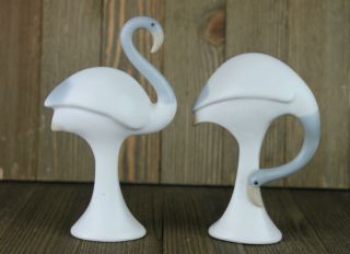 Vintage Crowning Touch Japan Pair Flamingoes Figurine White Blue Mcm Set 2