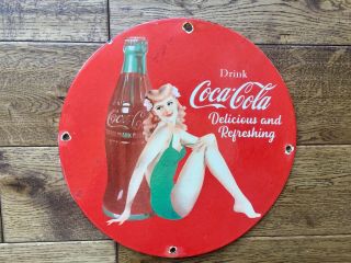 Vintage Coca Cola Heavy Porcelain Sign 12” Cola Soda Sign